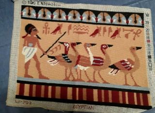 Needlepoint Egyptian Birds And Man And Np793 The Extension Unframed Vintage