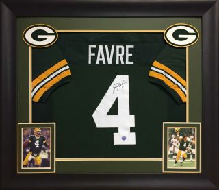 Packers Brett Favre Authentic Signed Green Framed Jersey Favre Holo &