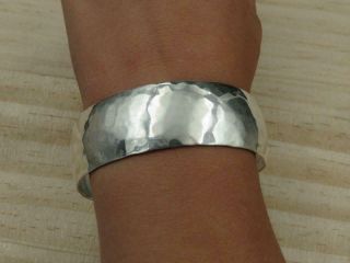 Vintage Navajo S.  Cly Sterling Silver Hand Hammered 3/4 " Wide Cuff Bracelet
