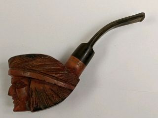 Vintage Indian Chief Head Hand Carved Briar Pipe Made In Italy