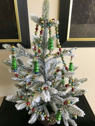 Vintage Mercury Glass Colorful Garland W Christmas Trees - 1/2 " Beads