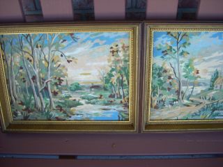 Two Vintage Framed Paint By Numbers Paintings,  Outdoor Scenes,  11 X 14 Inches