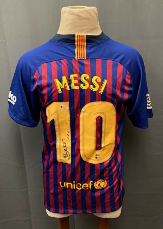 Lionel Messi 10 Signed Barcelona Soccer Jersey Autographed Xl Beckett Bas