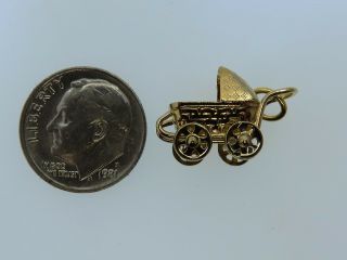 Vintage Gold Movable Baby Carriage Pram Stroller Moveable Charm F Last One
