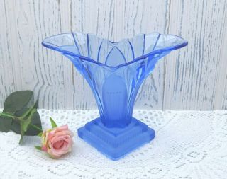 Vintage Walther & Sohne Art Deco Blue Glass Vase 1930 