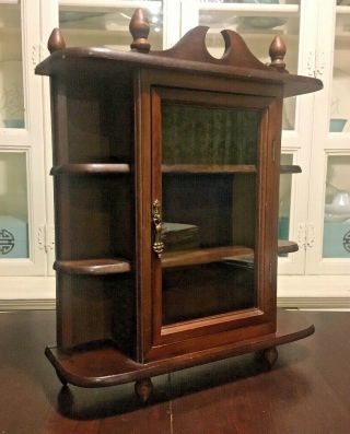 Vintage Dark Wood Wooden Curio Display Cabinet Wall Table Federal Style Vtg