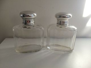 Vintage Art Deco Cut Glass & Sterling Silver Cap Perfume Bottles.