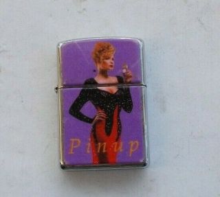 Rare Vintage Zippo Flip Top Cigarette Lighter Pin Up Girl Black Dress Flames Nr