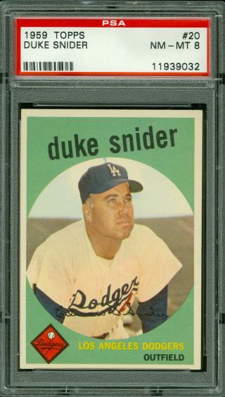 1959 Topps Baseball 20 Duke Snider Psa 8 Hof