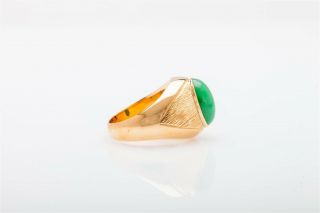 TYL LEE Signed Antique 1940s 7ct Natural Green Jade 14k Yellow Gold Mens Ring 3