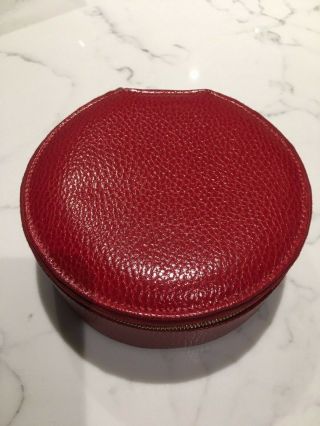 Smythson Of Bond Street Red Leather Circular Jewellery Jewelry Box / Wallet,  Vgc