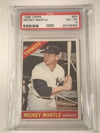 1966 Topps Mickey Mantle Card 50 Psa 4 Vg - Ex York Yankees