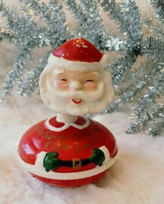 Vtg Santa Bobbing Coin Bank Bobble Head Commodore Japan 50s Kitsch Christmas