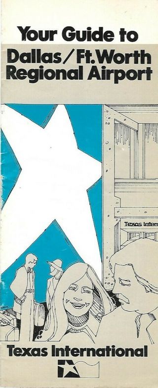 1974 Texas International Airlines System Map Dallas/fort Worth Airport Guide