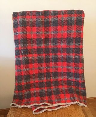 Vintage Plaid Wool Camp Blanket - 60 X 60 Inches