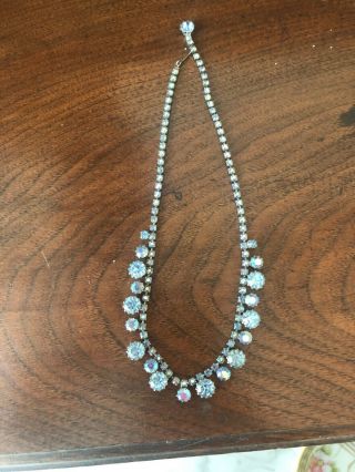 Vintage Signed Weiss Blue Ab Crystal Rhinestone Necklace