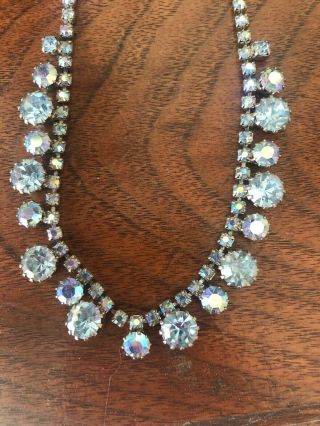 Vintage Signed WEISS Blue AB Crystal Rhinestone Necklace 2