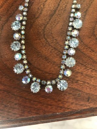Vintage Signed WEISS Blue AB Crystal Rhinestone Necklace 3