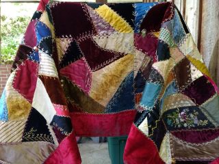 Crazy Quilt Hand Tied Antique Victorian Shaker Estate Rare Embroidery 3