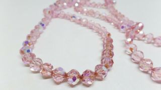 Fabulous Vintage Pink Aurora Borealis Crystal Beaded Long Flapper Necklace