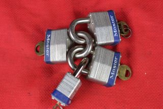 4 Vintage Master Lock Padlock No.  1 W/ Keys / Hardened 1 3/4 " W Exellent