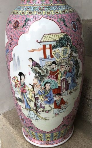 Huge Chinese Famille Rose Vase Qing Immortals Old Ca Estate Marked Base 24”