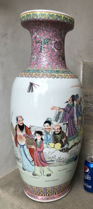 Huge Chinese Famille Rose Immortals Vase Poem Tall Qing Old Ca Estate Marked