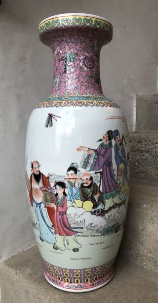 HUGE CHINESE FAMILLE ROSE IMMORTALS VASE POEM TALL QING OLD CA ESTATE MARKED 2