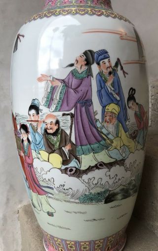 HUGE CHINESE FAMILLE ROSE IMMORTALS VASE POEM TALL QING OLD CA ESTATE MARKED 3