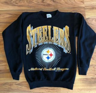 Vintage 1992 Pittsburgh Steelers Crewneck Sweatshirt Size S Black,  Tultex