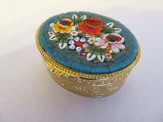 Vintage Italian Micro Mosaic Pill Trinket Box Rose Floral Design