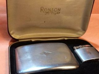 1930s Art Deco Ronson De - Light Lighter & “curved” Cigarette Case