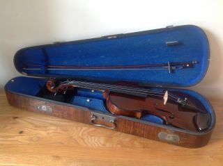 E R Schmidt Antique Violin Handmade Signed Label Stradivarius,  Bow Case