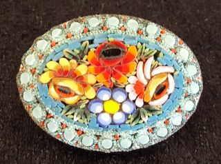 Italian Vintage Victorian Antique Blue Micro Mosaic Oval Brooch