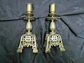 Pair Antique Victorian Ornate Brass Candle Sticks Reg Mark & Stamped Hm.  B