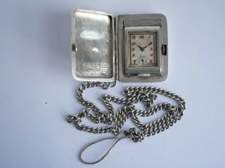 Vintage Crusader 15 Rubis Swiss Made Dennison Sterling Silver Case Travel Watch
