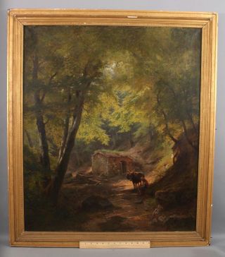 19thc Antique Paul Weber American Landscape Hermit & Burro O/c Oil Painting