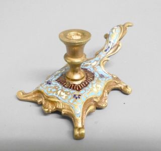 Antique French Gilt Bronze & Enamel Champlevé Small Chamber Stick