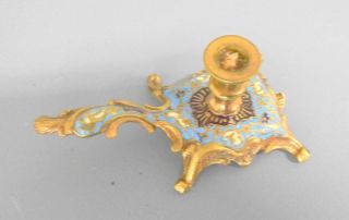 Antique French Gilt Bronze & Enamel Champlevé small Chamber Stick 2