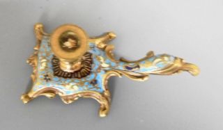 Antique French Gilt Bronze & Enamel Champlevé small Chamber Stick 3