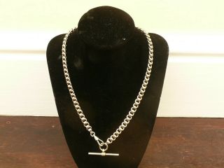 Fab Solid Silver Pocket Watch Albert Chain T Bar & Clasp Ideal Necklace 18.  5 "