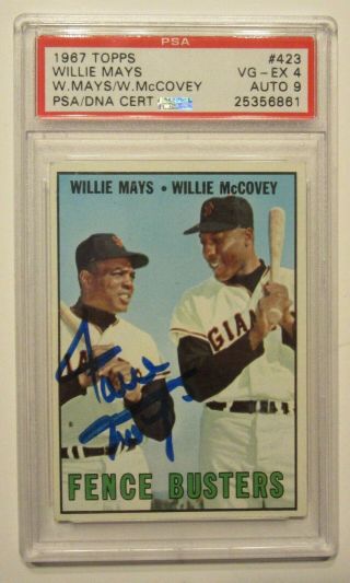 Willie Mays Signed / Autographed 1967 Topps 423 Psa/dna 9 Signature