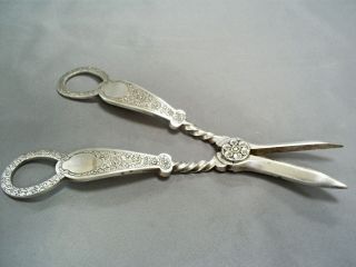 C19th Antique Victorian Ornate Silver Plate Grape Scissors/w.  S & Co S Sheffield