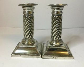 Pair Antique Victorian Silver Plated Corinthian Spiral Column Candlesticks