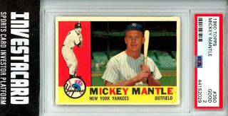 1960 Topps Mickey Mantle 350 Psa 2 York Yankees Hof Vintage Baseball Card