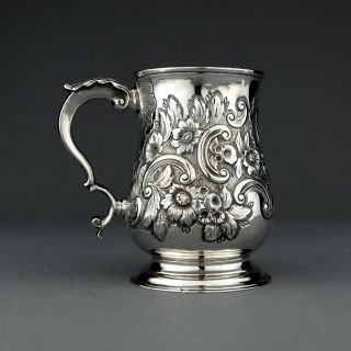 Antique Ornate Georgian Solid Sterling Silver Tankard / Mug,  London 1765