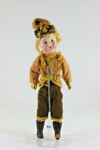 Antique Bisque Head Boy Doll With Painted Eyes In Soldier Costume