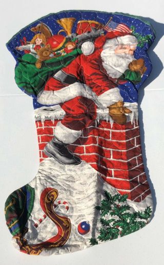Vintage Giant Santa Claus Christmas Stocking 30” X 18” Quilted Classic Xmas