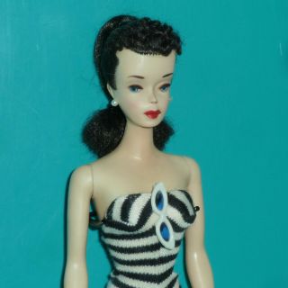 Vintage 3 Brunette Ponytail Barbie W Brown Eyeliner - Stunning