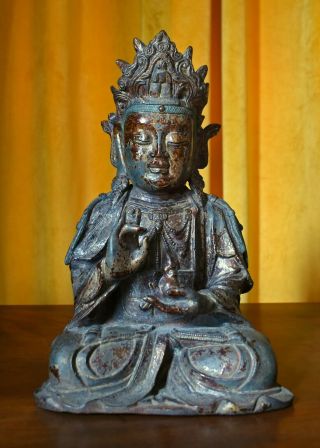 Ming Dynasty Style Chinese Lacquer Gilt Bronze Figure Of Bodhisattva Guanyin